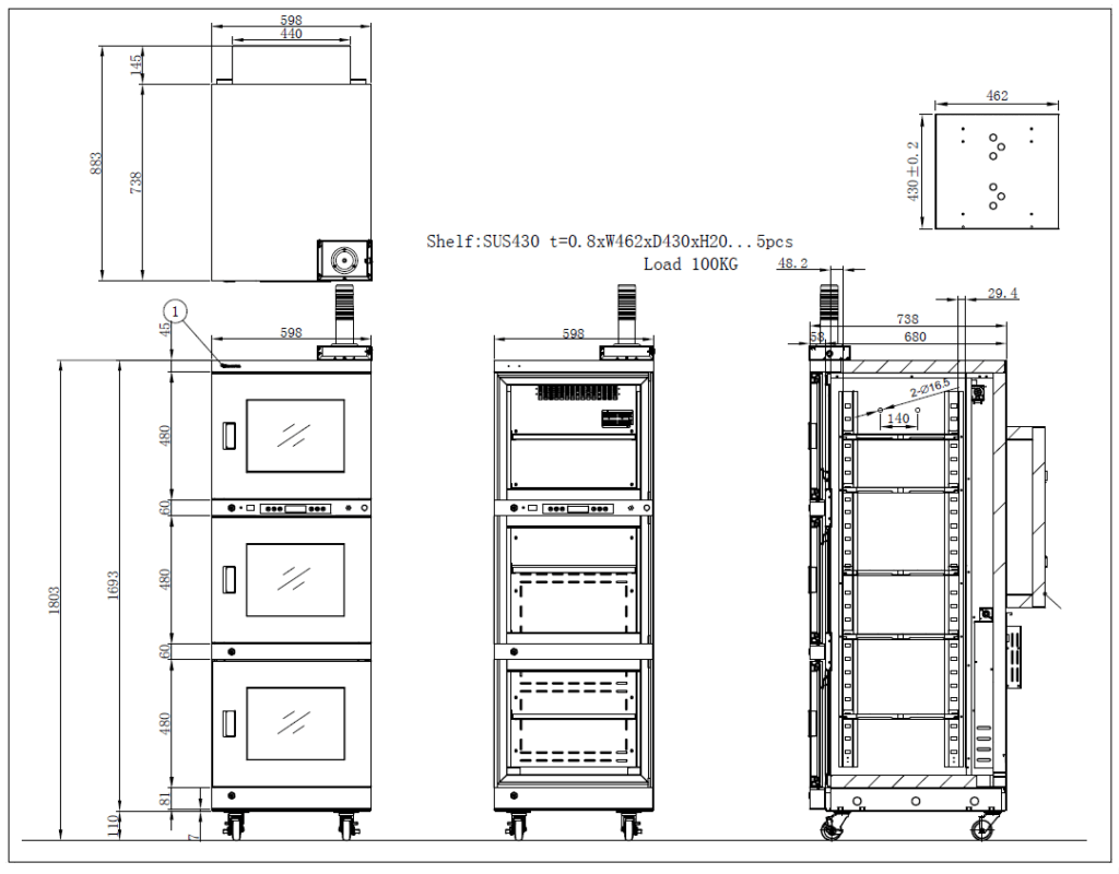 Tall Baking Dry Cabinet IEC 61340-5-1 Compliant